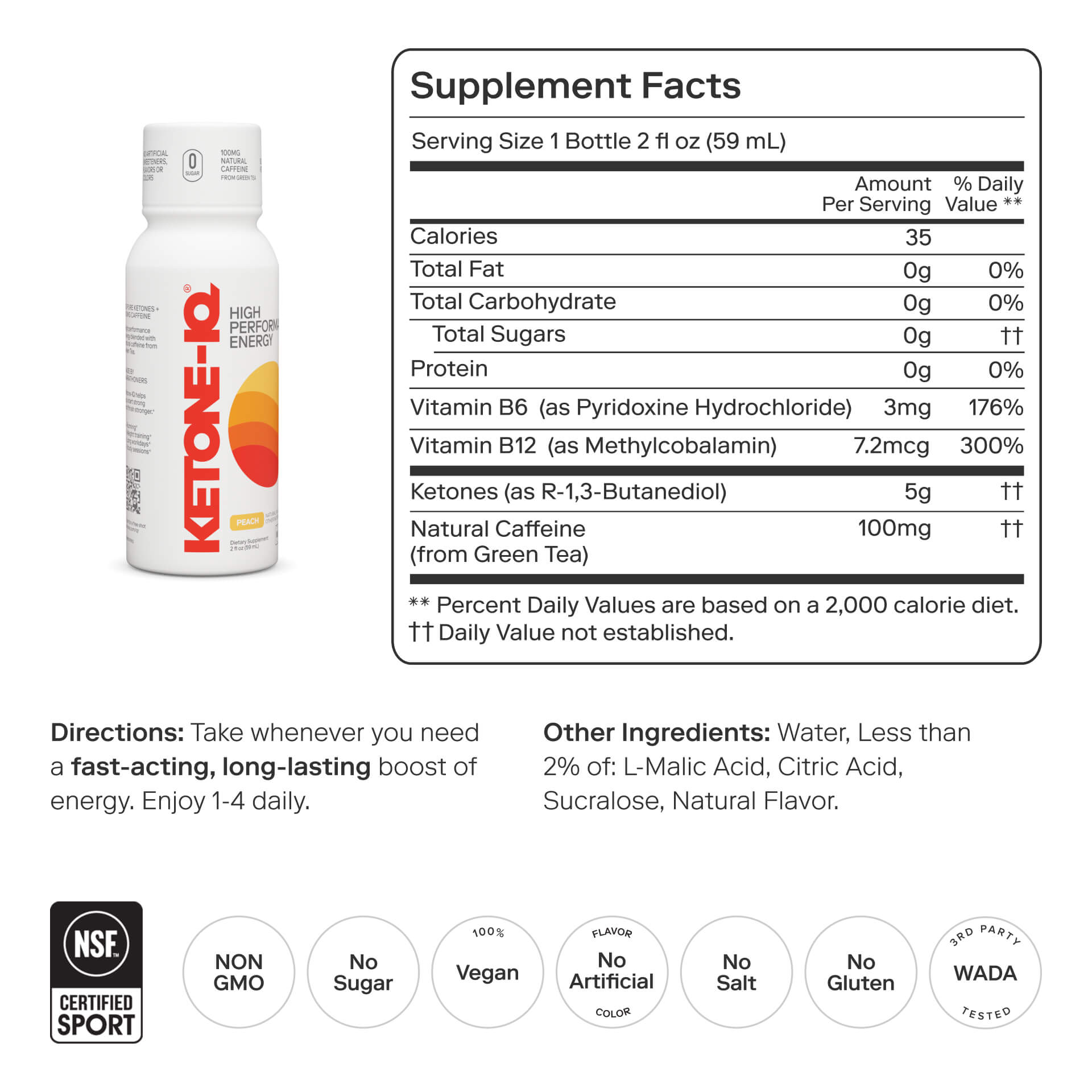 Ketone-IQ +Caffeine Shot Peach - Superpower Marketplace